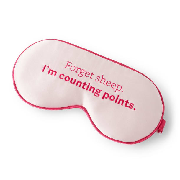 Pink Adjustable Silk Eye Mask - lettering says Forget sheep. I am counting points.