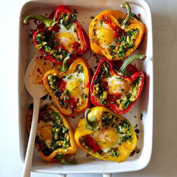 Photo of Bell peppers with chickpea mash, eggs, and harissa by WW