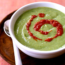 Photo of Creamy Asparagus Soup with Roasted Pepper Puree by WW