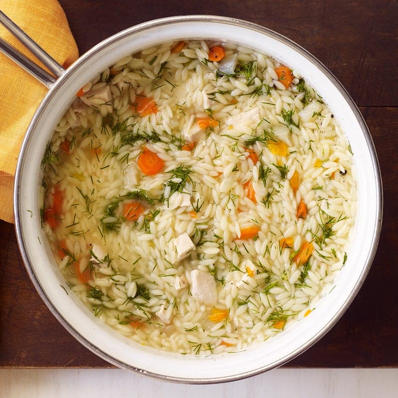 Chicken and orzo soup with fennel
