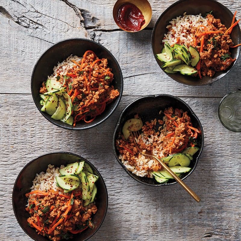 Korean chicken and rice bowls