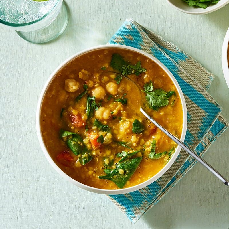 Curried red lentil chickpea stew