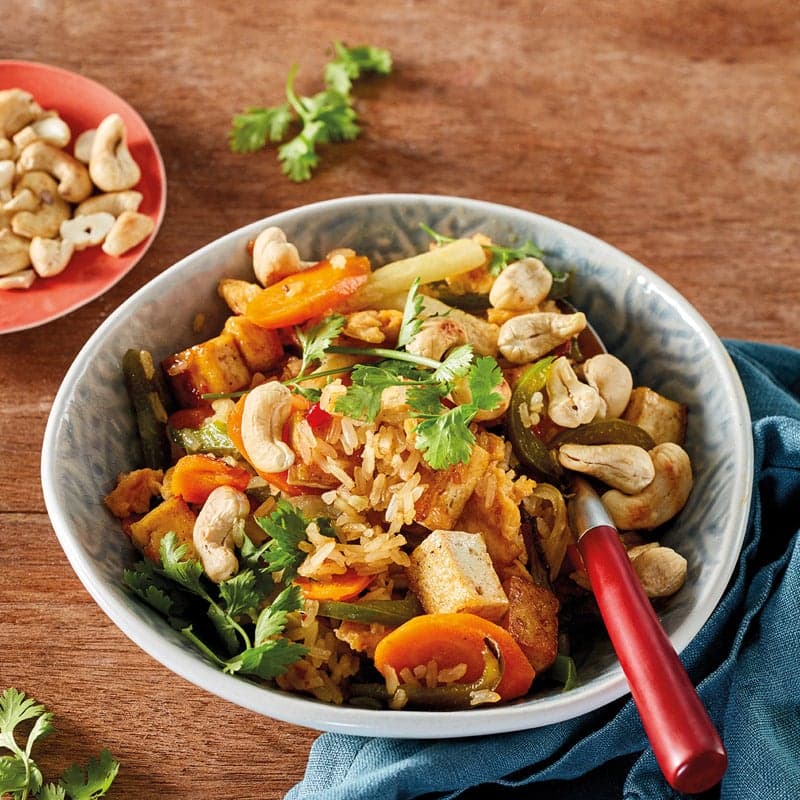 Bratreis mit Ei und Tofu