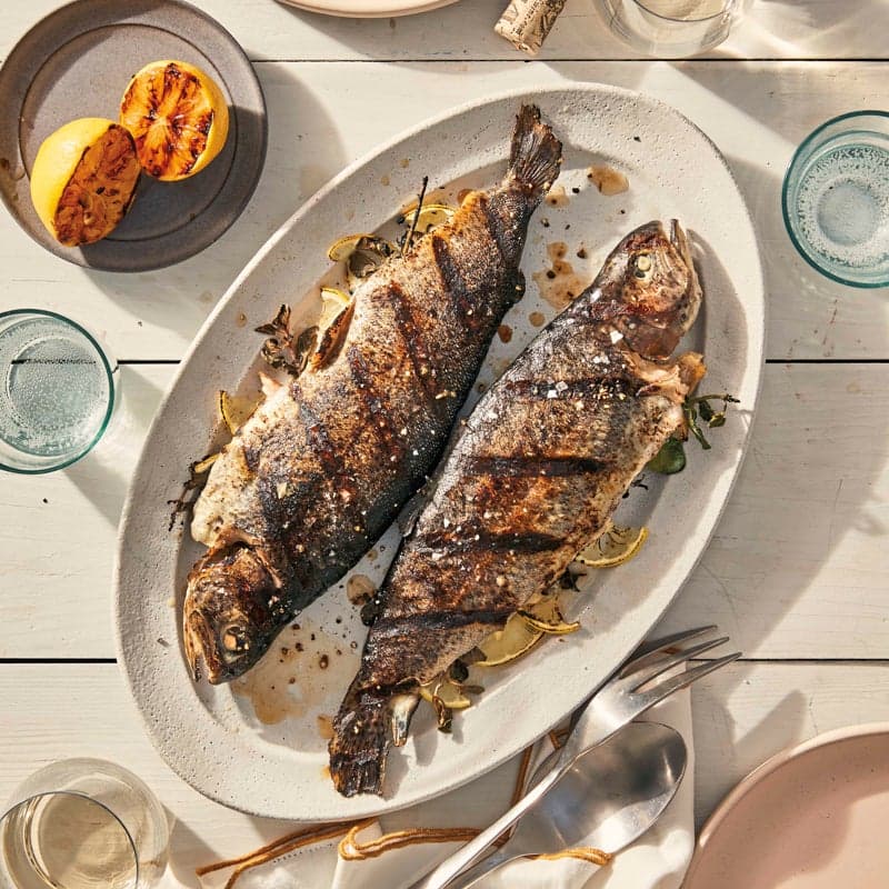 Grilled lemon-oregano stuffed trout