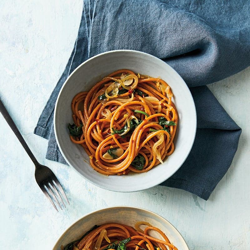 Lentil Spaghetti with Spinach & Anchovies